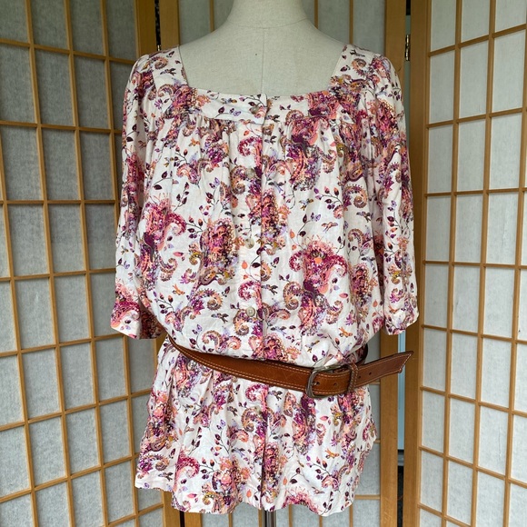 Caffe Marrakech Floral/Bird Print Linen Blend Top SZ L - Picture 10 of 12